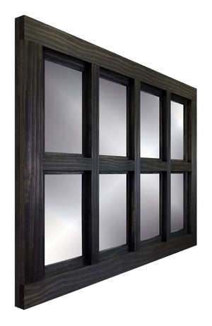 Farmhouse 8 Pane Framed Window Mirror 20 Colors, Shown in Ebony
