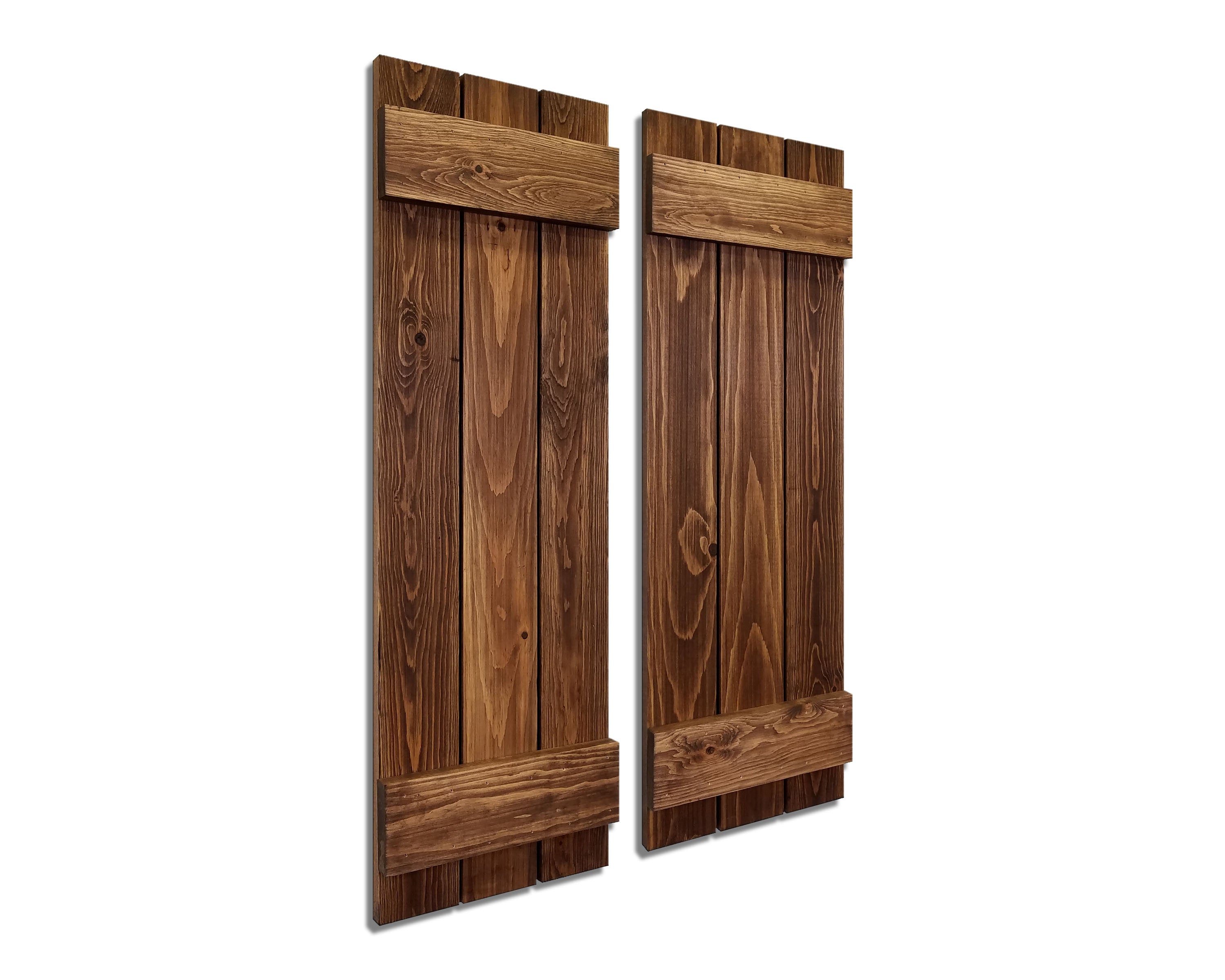 Board & Batten Shutters - 20 Stain Colors, Shown in Special Walnut