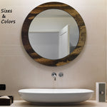 Wood Curve Round Decorative Wall Mirror Stain Samples - Renewed Decor & Storage