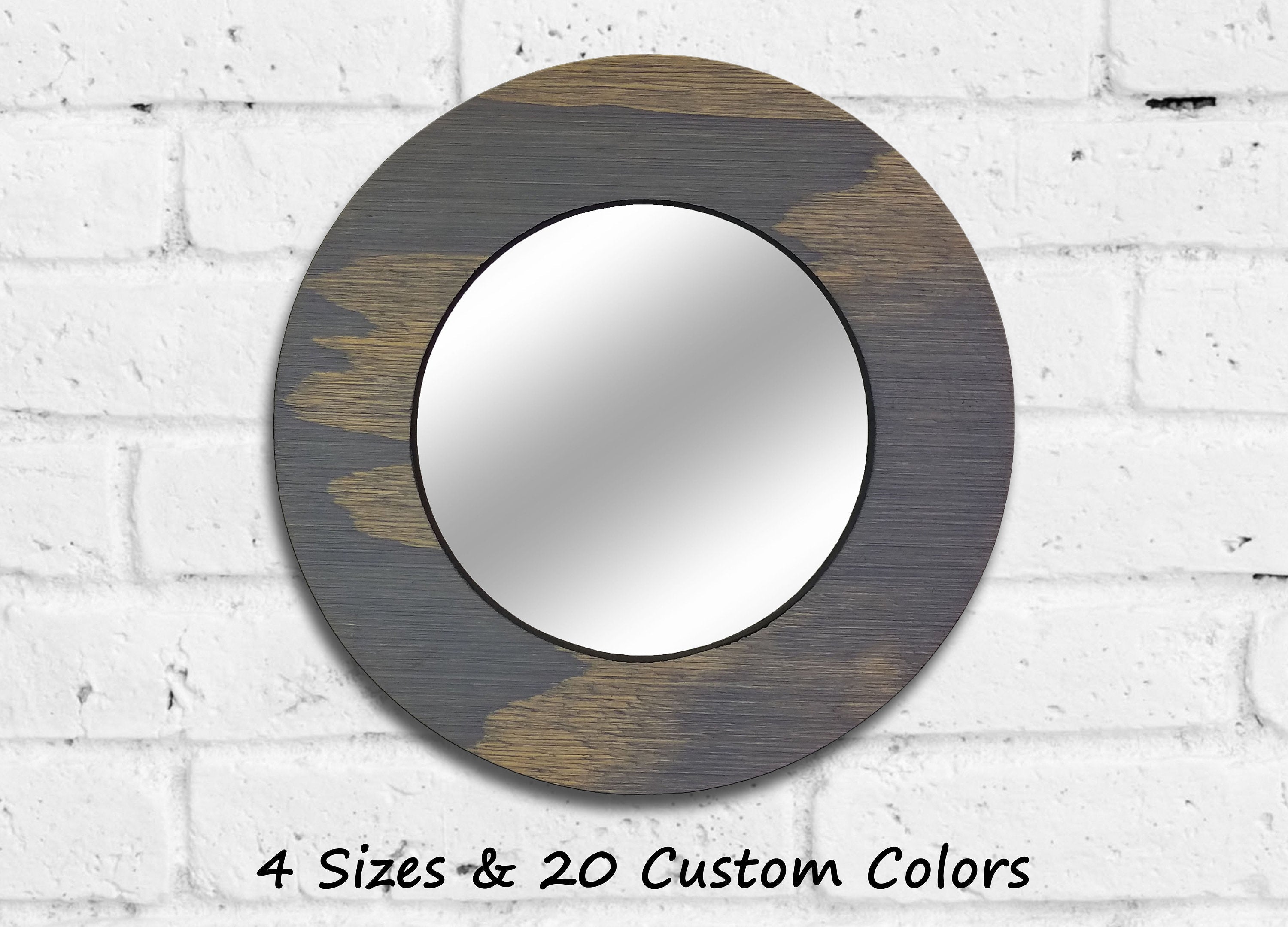 Wood Curve Round Decorative Wall Mirror Stain Samples - Renewed Decor & Storage