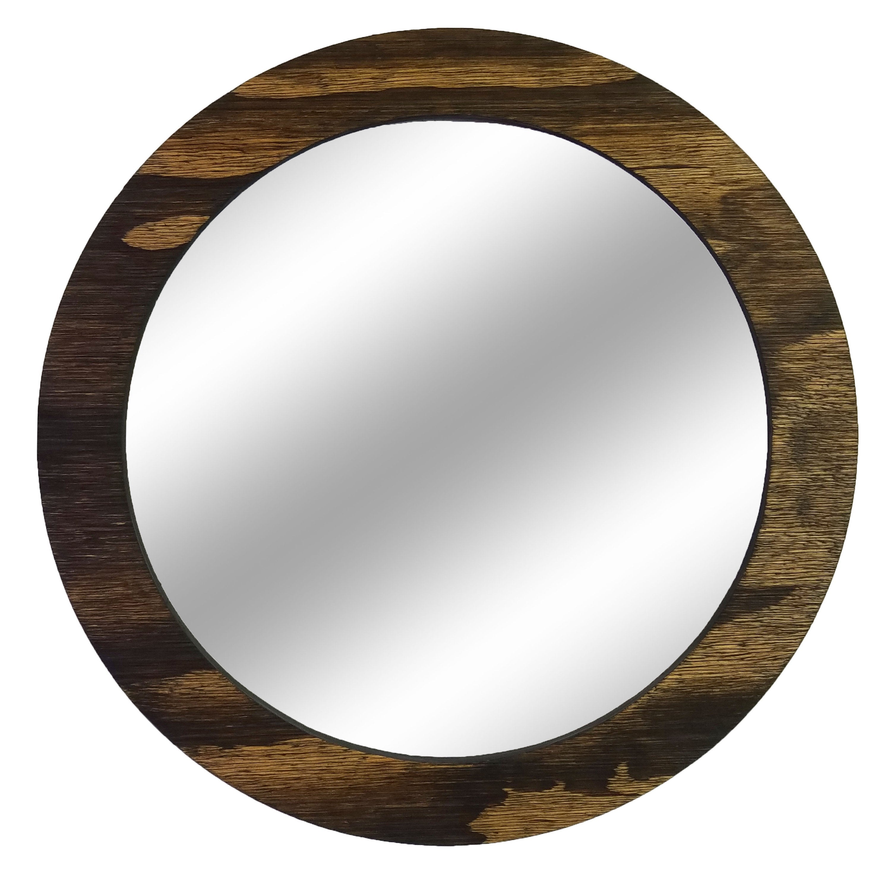Wood Curve Round Decorative Wall Mirror Stain Samples - Renewed Decor & Storage