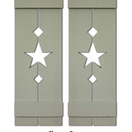 Amish Star Wooden Shutters - 20 Paint Colors, Shown in Avocado Green