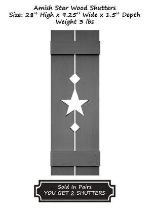 Amish Star Wooden Shutters - 20 Paint Colors - Lane of Lenore