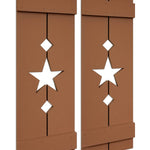 Amish Star Wooden Shutters - 20 Paint Colors, Shown in Lab Brown