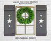 Amish Star Wooden Shutters - 20 Paint Colors, Shown in Slate Gray, Lane of Lenore