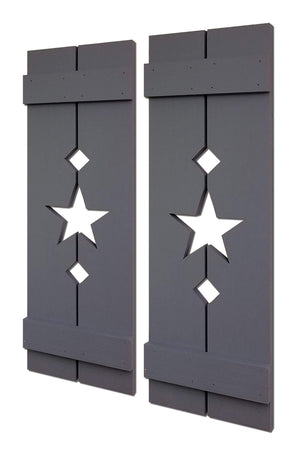 Amish Star Wooden Shutters - 20 Paint Colors, Shown in Slate Gray