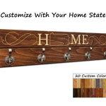 Liberty Wood State Sign and Wall Hooks, 20 Stain Colors - Renewed Decor & Storage