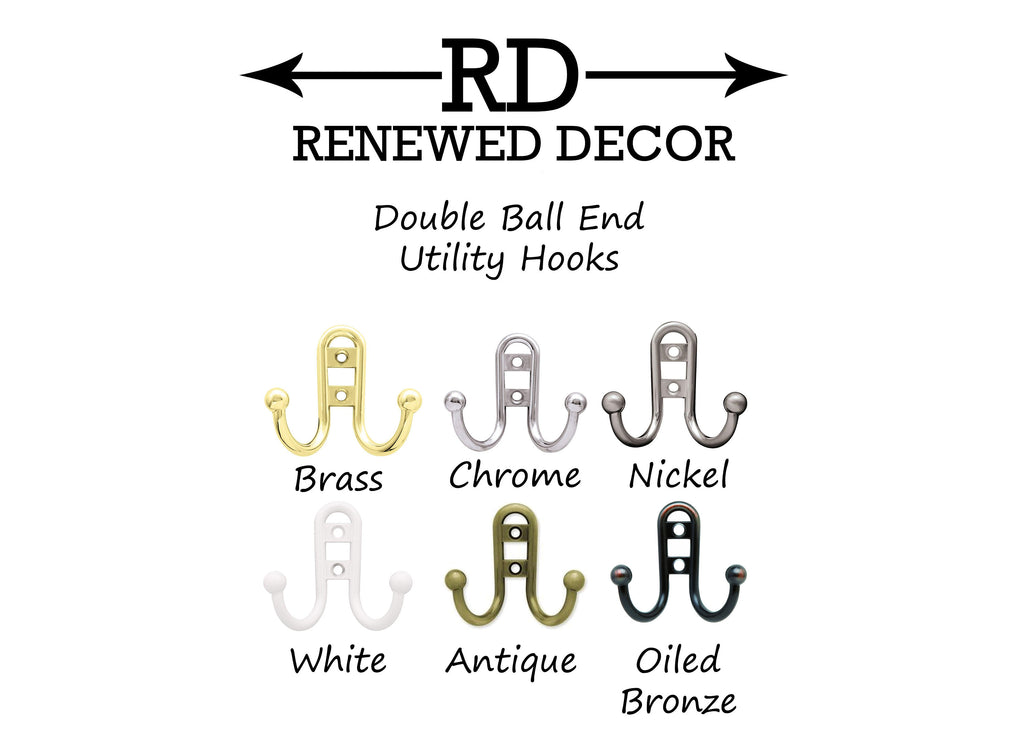 Double Prong Ball End Utility Hook - 6 Hook Finishes by Renewed Decor & Storage