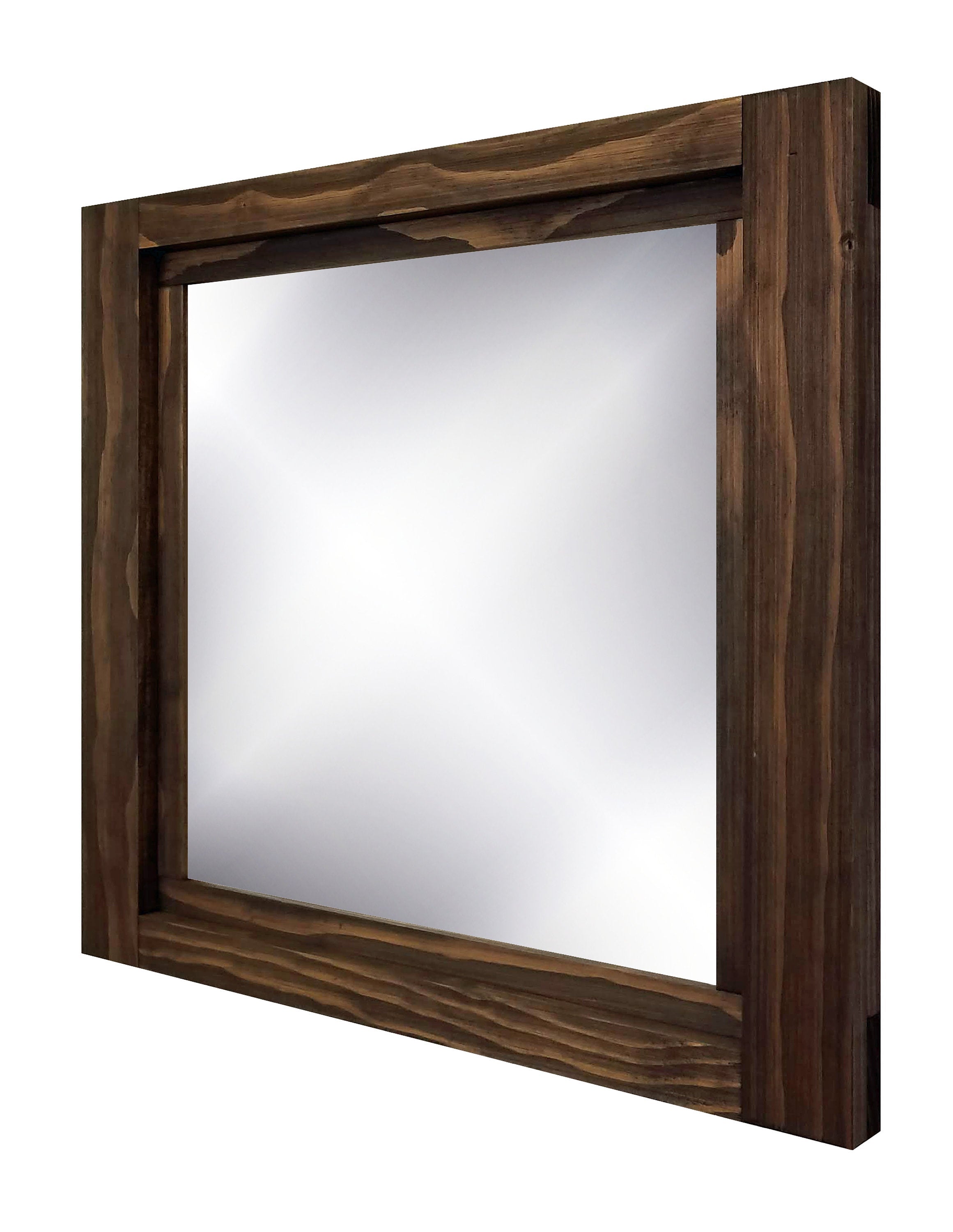 Farmhouse Wood Framed Wall Mirror, 5 Sizes & 20 Colors, Shown in Jacobean