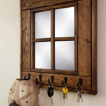 Barn Window Mirror With Hooks - 20 Stain Colors, Shown in Special Walnut