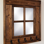 Barn Window Mirror With Hooks - 20 Stain Colors, Shown in Special Walnut