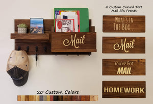 Restyled Farmhouse Mail Organizer with Hooks - 20 Stain Colors - Renewed Decor & Storage