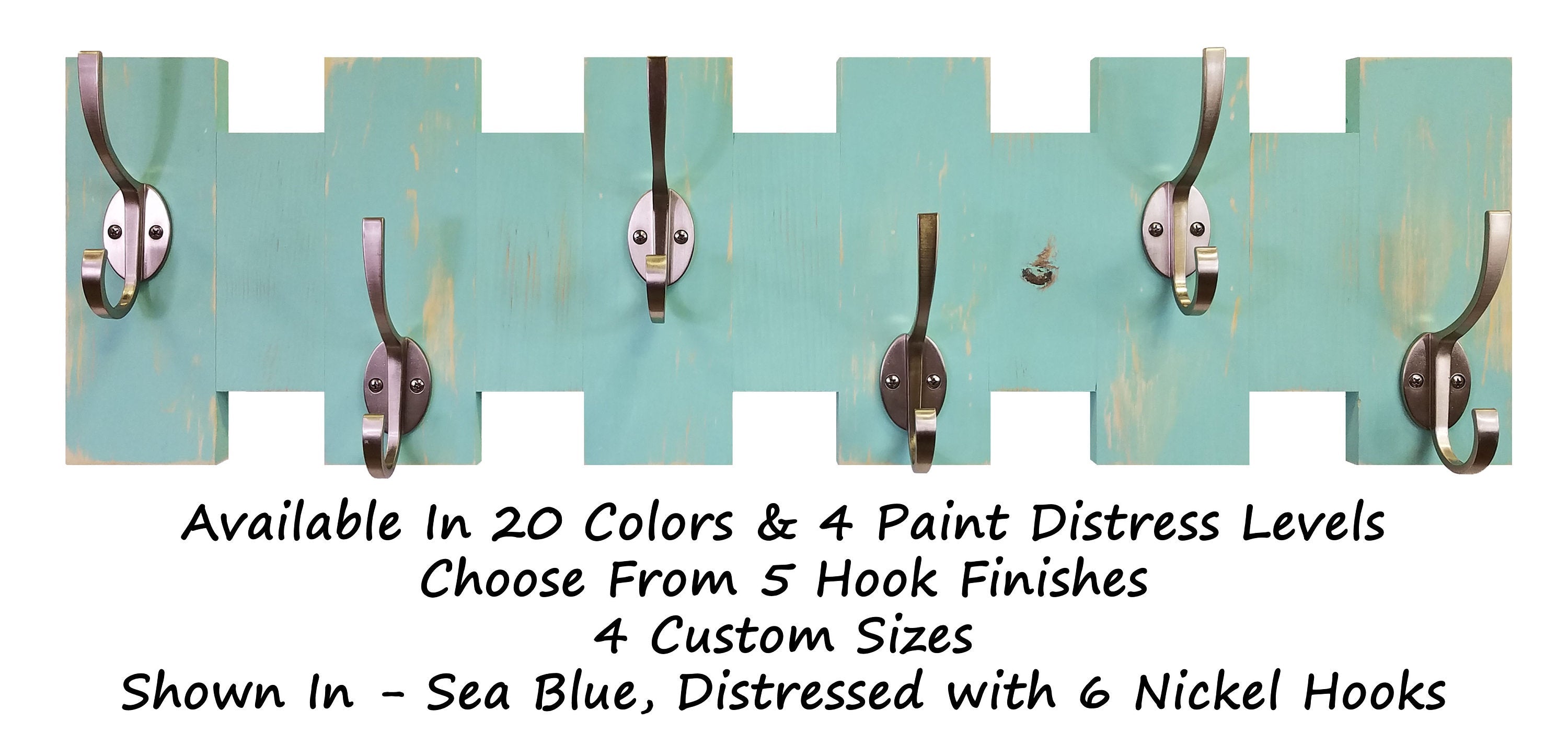 Easton Wall Mounted Hook Rack, Shown in Sea Blue with Nickel Hooks