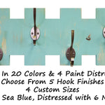 Easton Wall Mounted Hook Rack, Shown in Sea Blue with Nickel Hooks