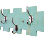 Easton Wall Mounted Hook Rack, Shown in Sea Blue with Nickel Hooks