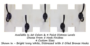 Easton Wall Mounted Hook Rack, Shown in Bright White with Oiled Bronze Hooks