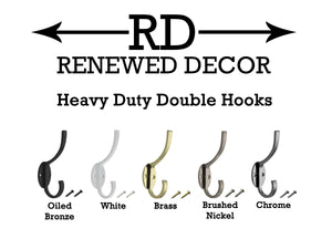Heavy Duty Double Hooks 5 Finishes, Oiled Bronze, Nickel, Chrome, Brass, White