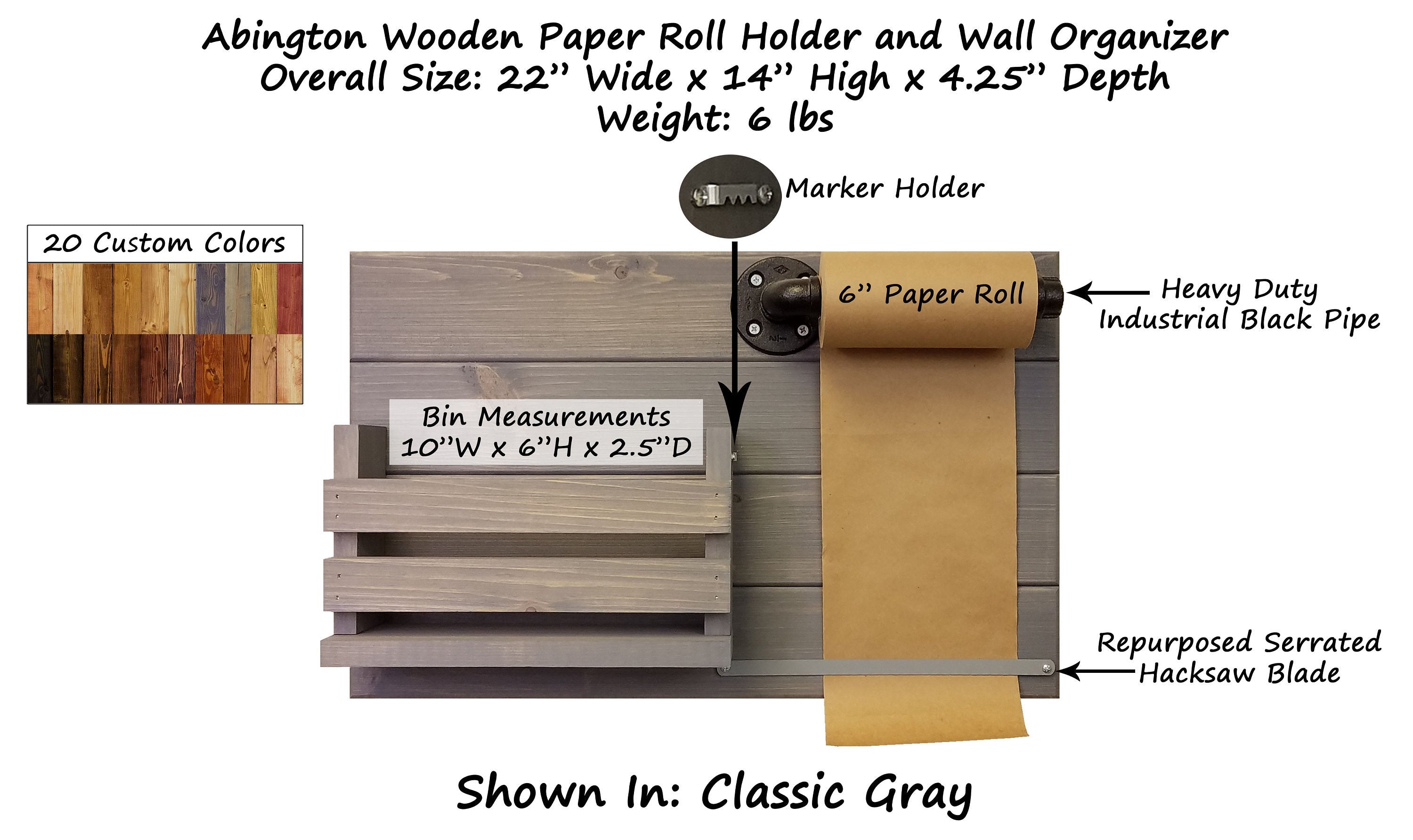 Rydal Wooden Memo Paper Roll Holder, 20 Paint Colors Family