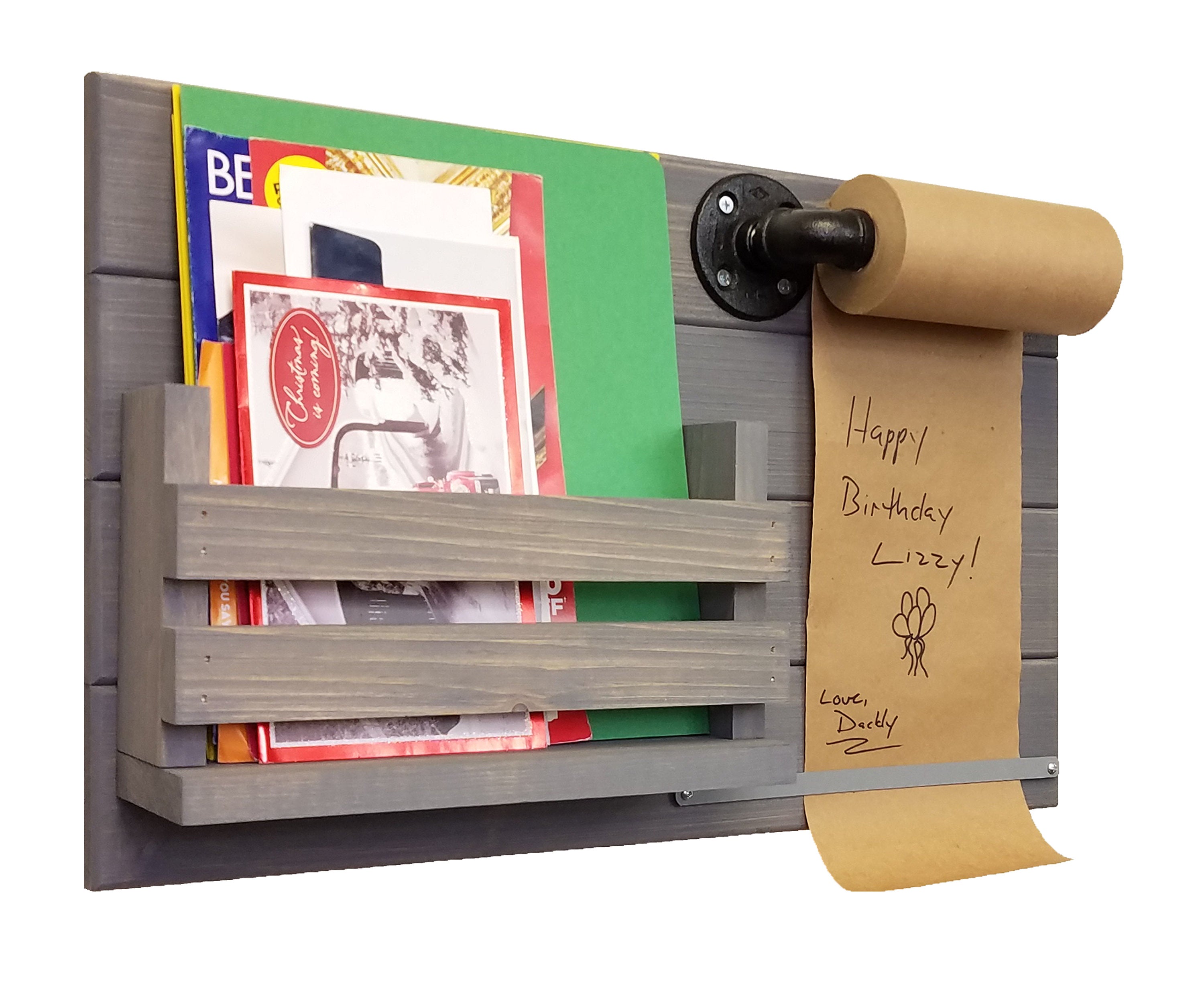 Rustic Wood Mail Holder - Wooden Paper Roll Holder - 20 Stain Colors