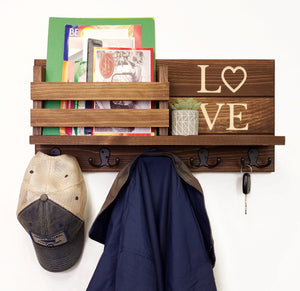 Personalized Love Discovery Rustic Home Organizer, Mail & Key Holder, Floating Shelf, Coat Hook - Renewed Decor & Storage