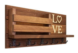 Personalized Love Discovery Rustic Home Organizer, Mail & Key Holder, Floating Shelf, Coat Hook - Renewed Decor & Storage