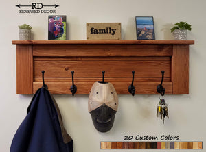 Langhorne Wall Coat Hook Rack with Shelf, Handmade in the USA