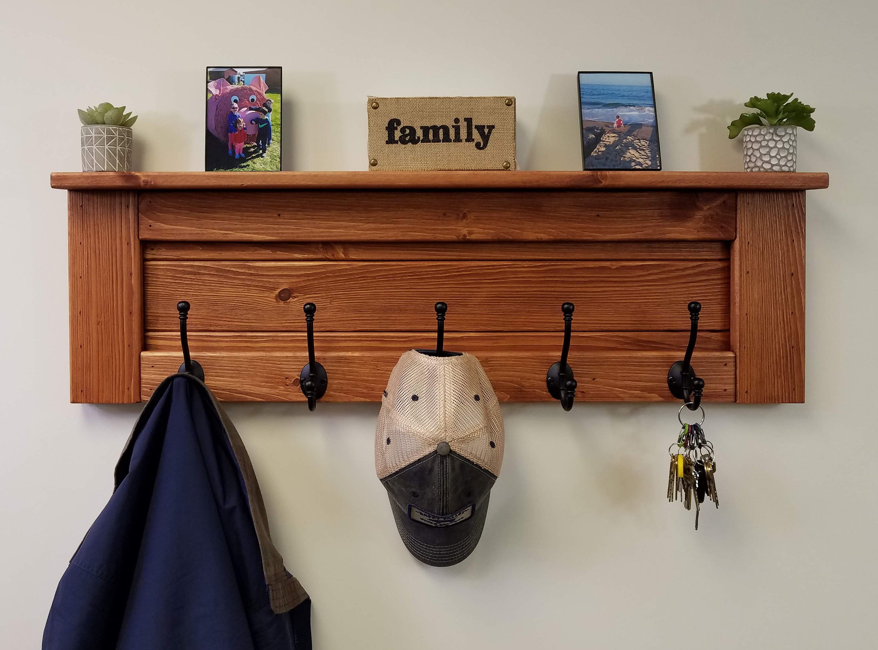 Langhorne Wall Coat Hook Rack with Shelf, Handmade in the USA
