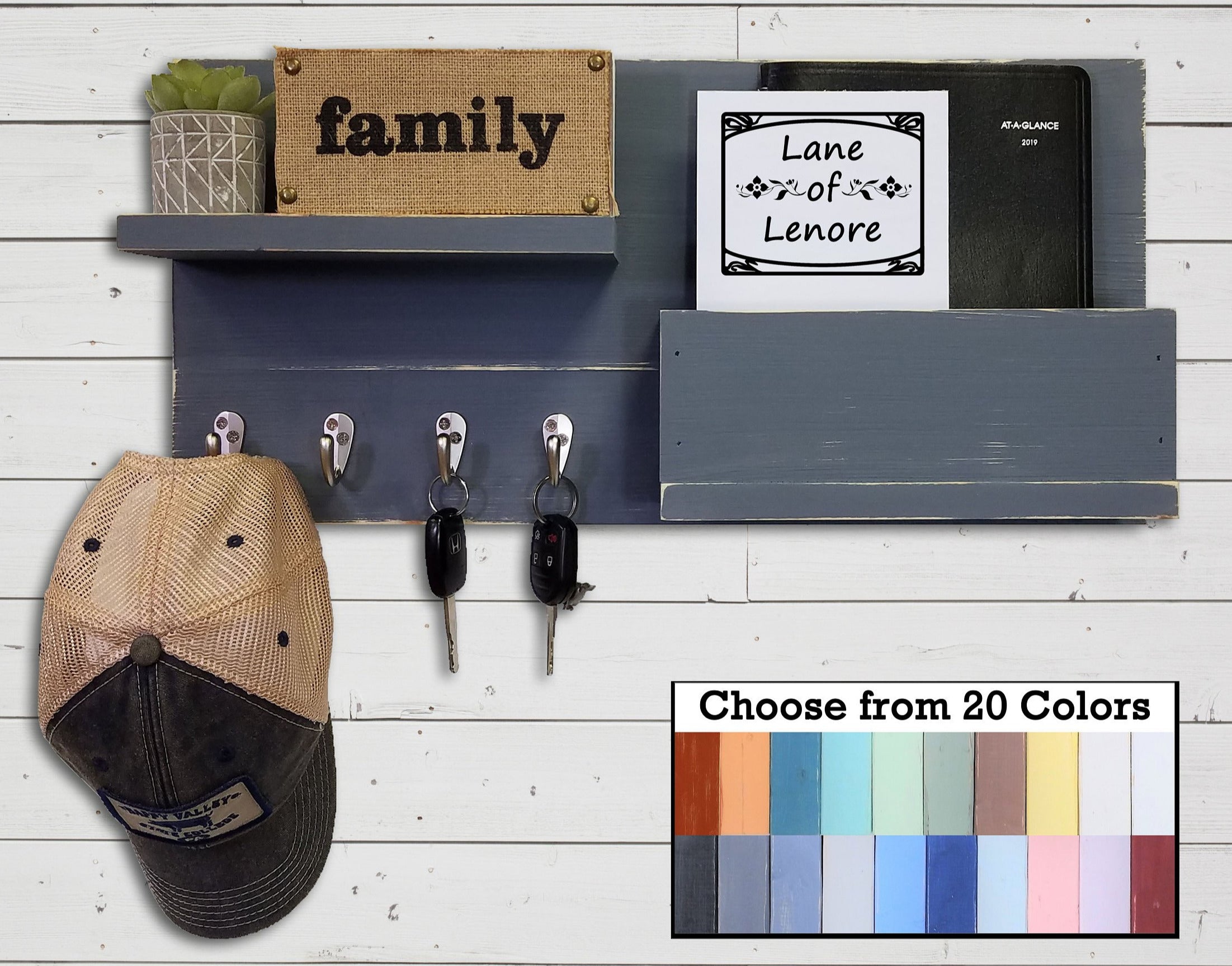 Floating Entryway Organizer in White Oak / Mail Holder Shelves