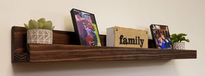 Farmhouse Rustic Wooden Ledge Shelf, 11 Sizes & 20 Colors, Shown in Jacobean