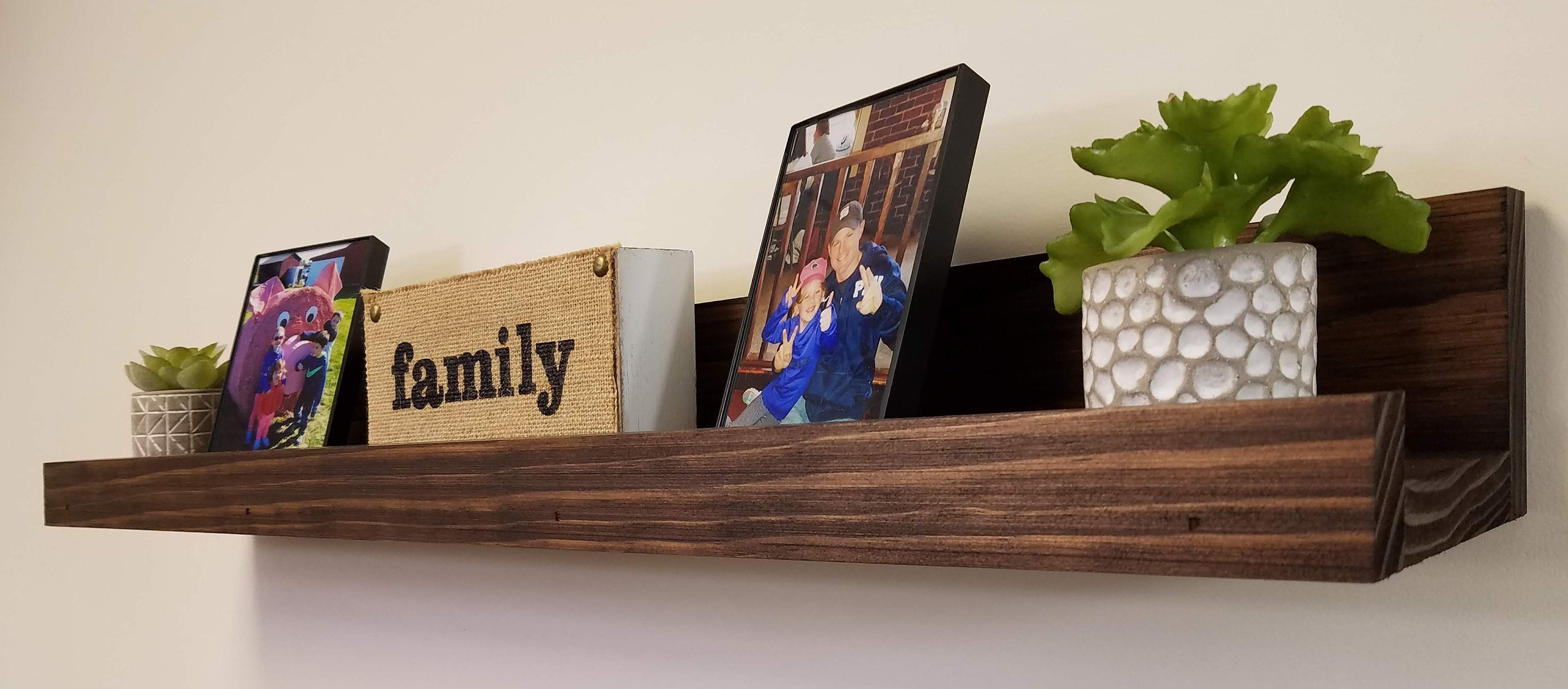 Farmhouse Rustic Wooden Ledge Shelf, 11 Sizes & 20 Colors, Shown in Jacobean