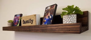 Farmhouse Rustic Wooden Ledge Shelf, 11 Sizes & 20 Colors, Shown in Jacobean