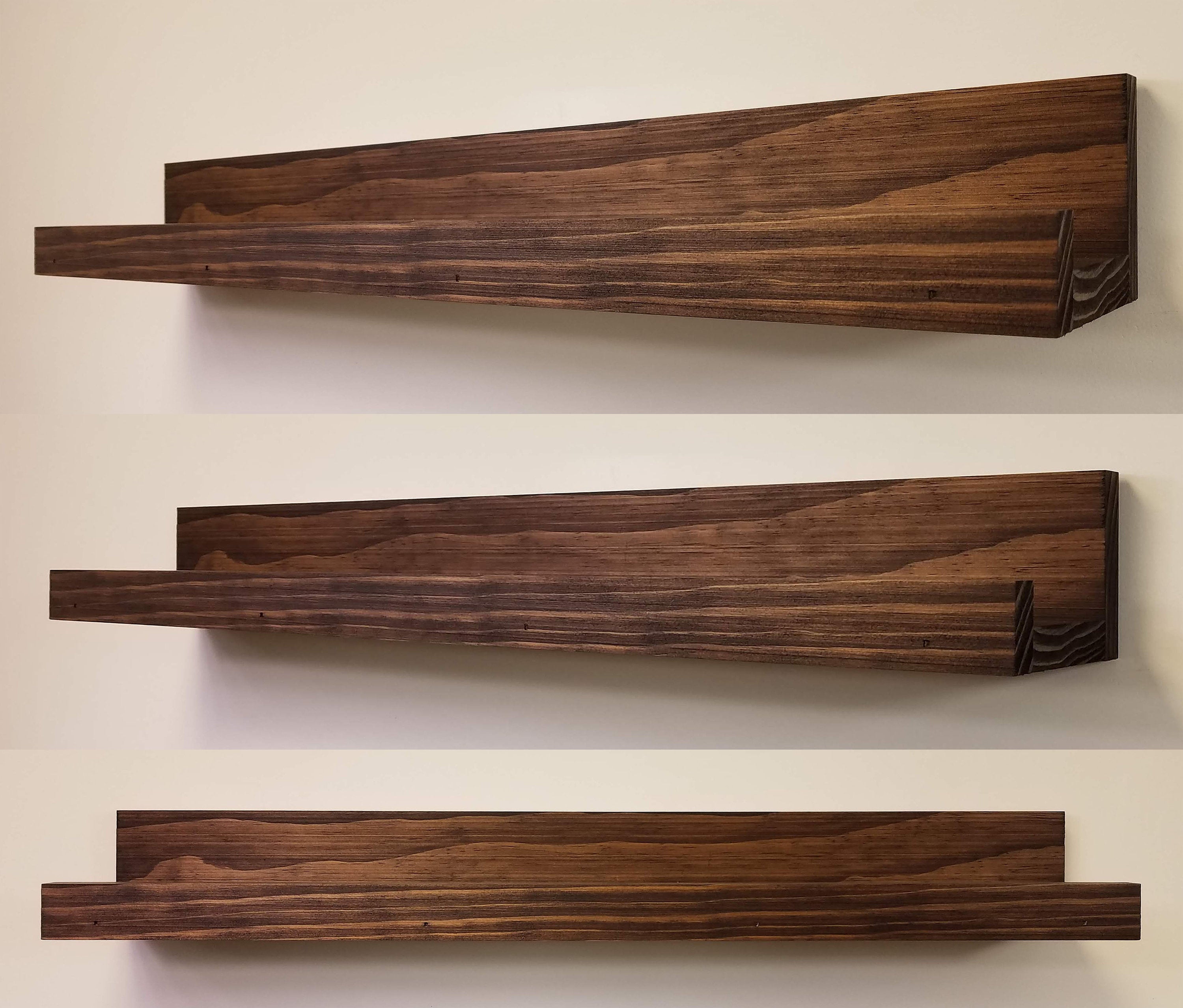 Farmhouse Rustic Wooden Ledge Shelf, 11 Sizes & 20 Colors, Shown in Jacobean