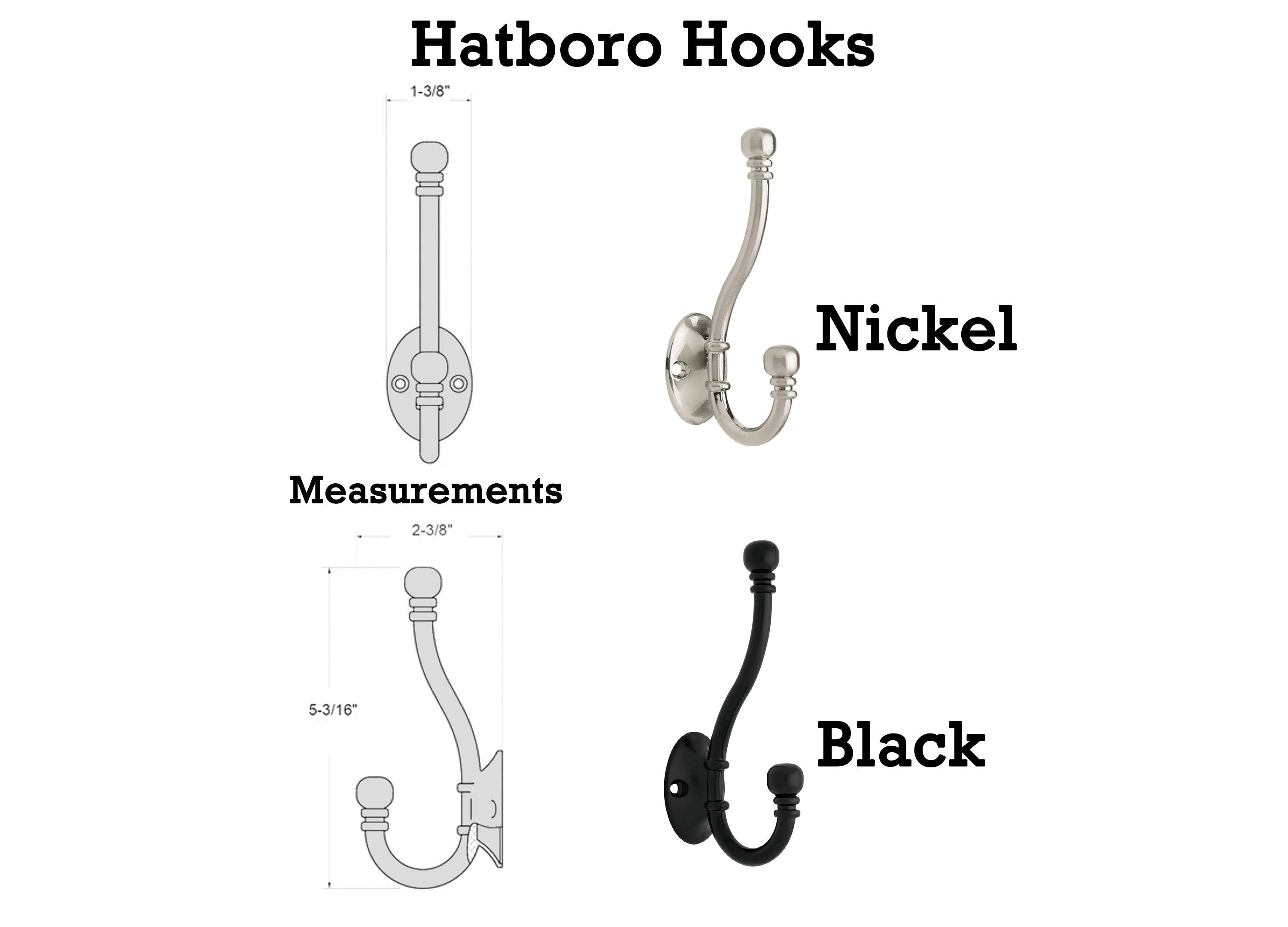 Hatboro Double Hook, Silver or Black 