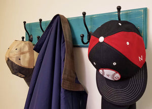 Brookside Wall Mounted Hook Rack - 20 Paint Colors, Shown in Coral Blue