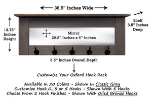 Oxford Farmhouse Wall Hook Coat Rack with Mirror & Shelf, Towel Hook, Purse Hook, Rustic Hook, Key Hooks - Renewed Decor & Storage