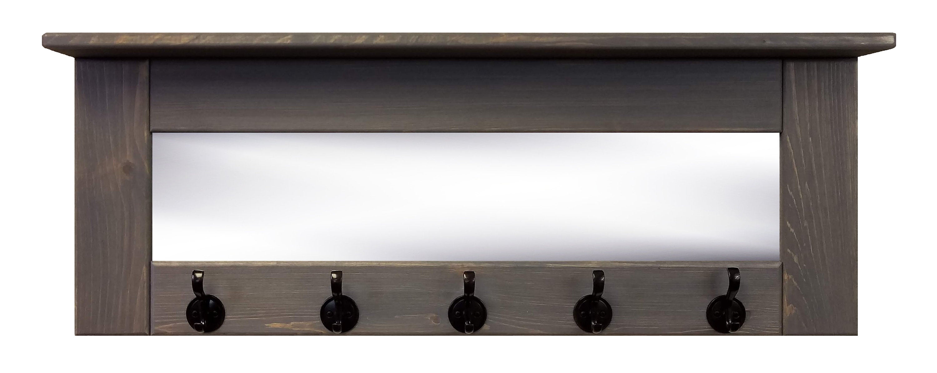 Oxford Farmhouse Wall Hook Coat Rack with Mirror & Shelf, Towel Hook, Purse Hook, Rustic Hook, Key Hooks - Renewed Decor & Storage
