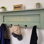 Personalized Chapel Hill Coat Hook Rack, & Shelf - 20 Colors, Shown in Avocado Green 
