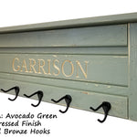 Personalized Chapel Hill Coat Hook Rack, & Shelf - 20 Colors, Shown in Avocado Green 