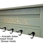 Personalized Chapel Hill Coat Hook Rack, & Shelf - 20 Colors, Shown in Avocado Green 