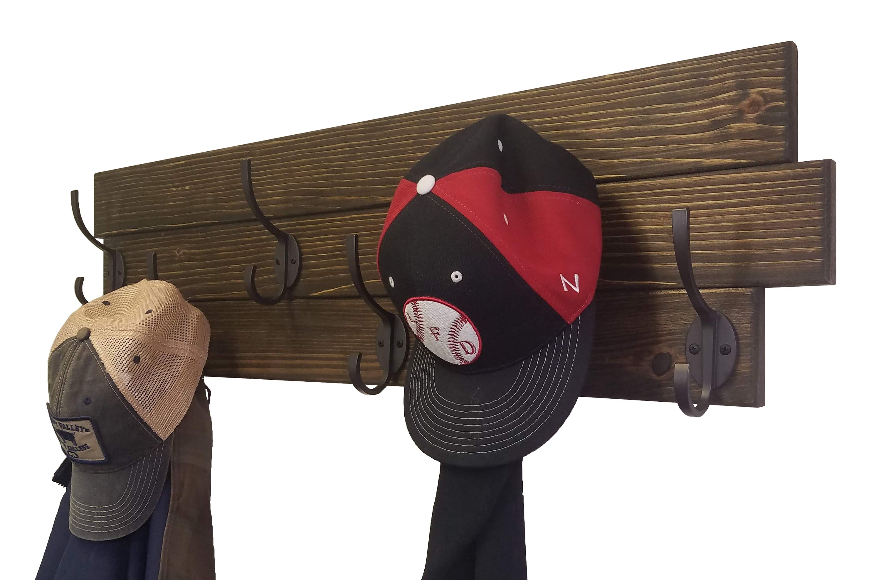 American Farmhouse Wood Wall Hook Rack - 20 Stain Colors, Shown in Dark Walnut