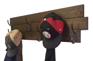 American Farmhouse Wood Wall Hook Rack - 20 Stain Colors, Shown in Dark Walnut