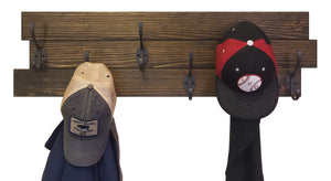American Farmhouse Wood Wall Hook Rack - 20 Stain Colors, Shown in Dark Walnut