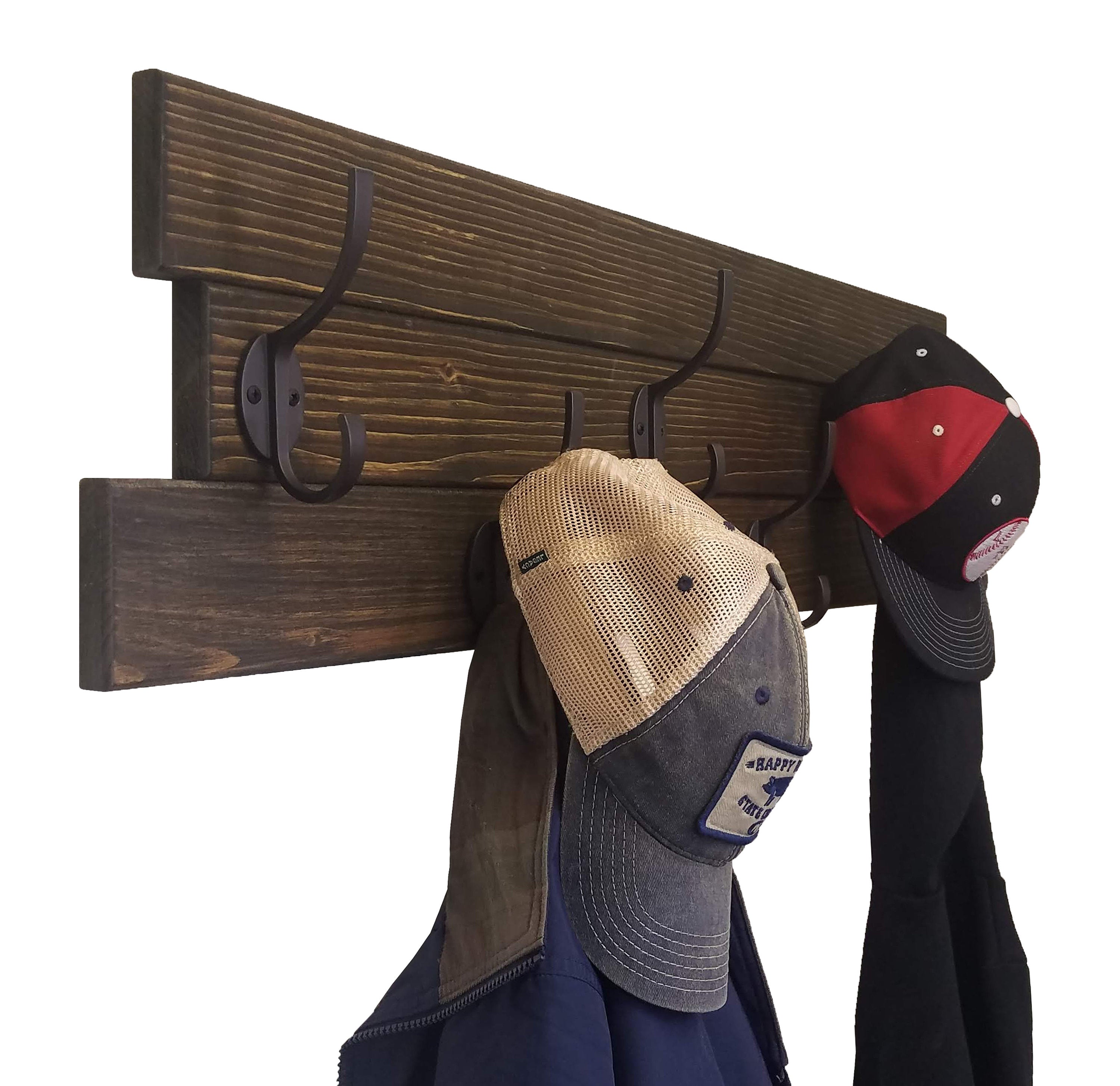 American Farmhouse Wood Wall Hook Rack - 20 Stain Colors, Shown in Dark Walnut