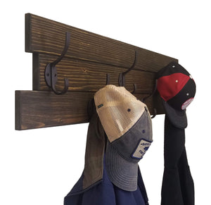 American Farmhouse Wood Wall Hook Rack - 20 Stain Colors, Shown in Dark Walnut
