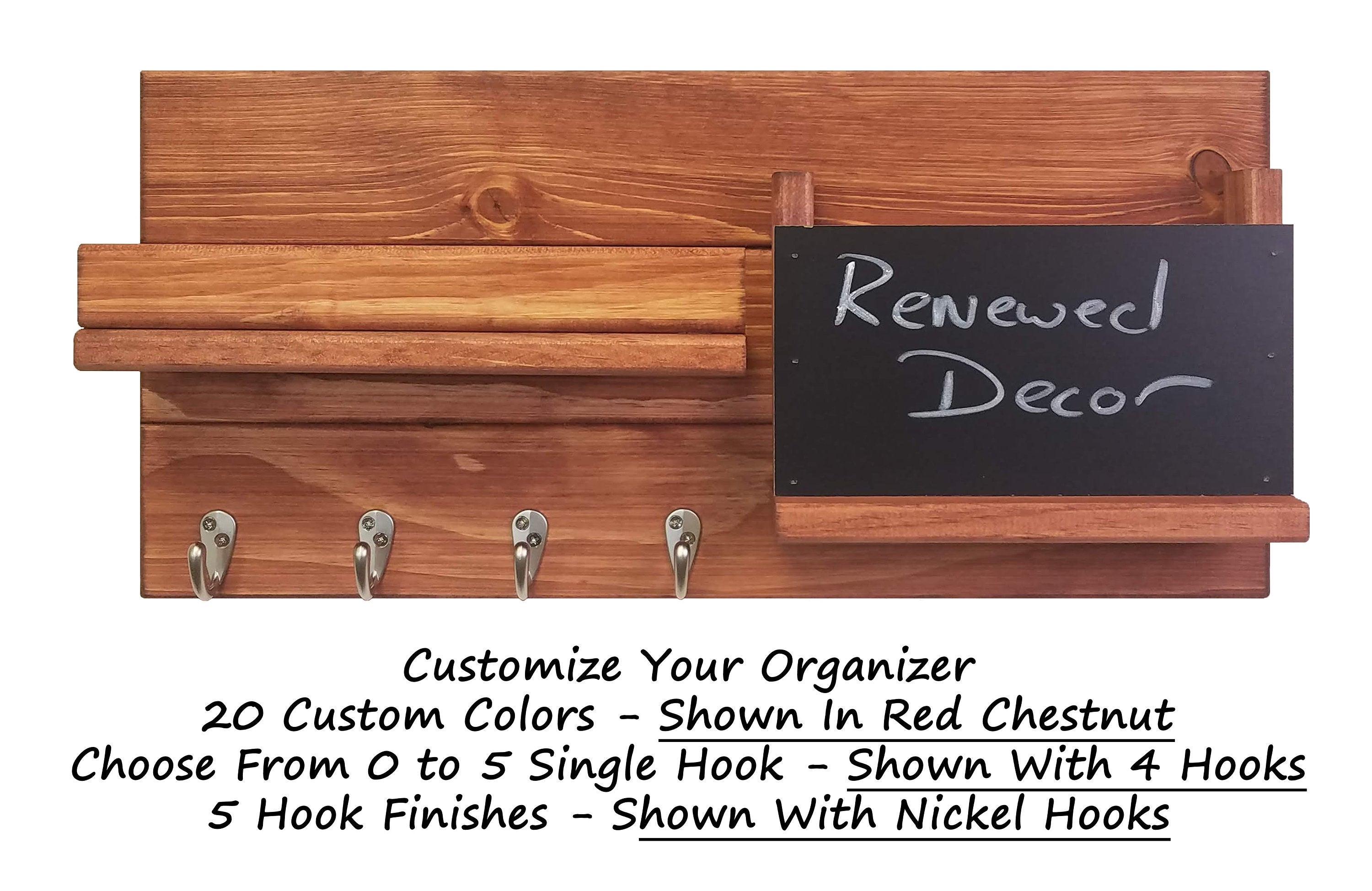 Chalkboard Front Classic Farmhouse Wall Mounted Organizer - 20 Stain Colors - Red Chestnut