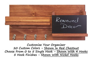 Chalkboard Front Classic Farmhouse Wall Mounted Organizer - 20 Stain Colors - Red Chestnut
