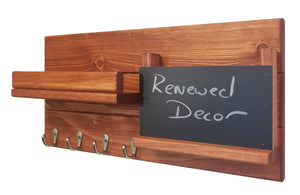 Chalkboard Front Classic Farmhouse Wall Mounted Organizer - 20 Stain Colors - Red Chestnut