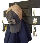Wall Mounted Coat Rack - 20 Stain Colors, Shown In Ebony & Brass Hooks