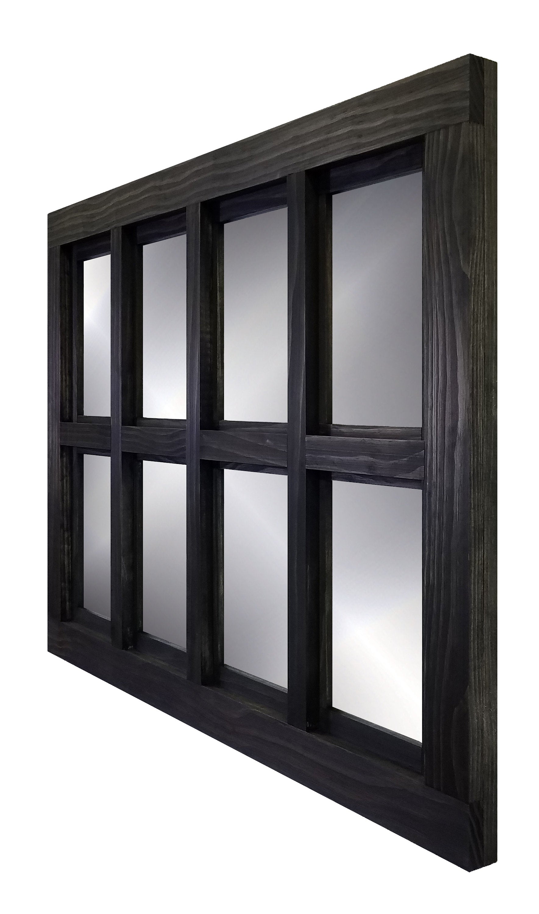 Farmhouse 8 Pane Framed Window Mirror 20 Colors, Shown in Ebony