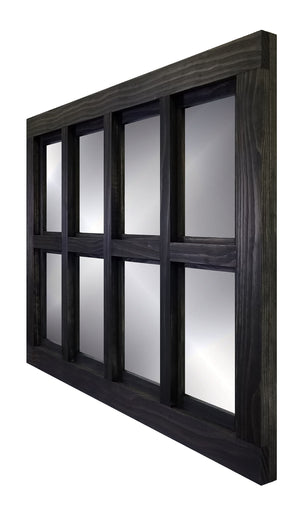 Farmhouse 8 Pane Framed Window Mirror 20 Colors, Shown in Ebony
